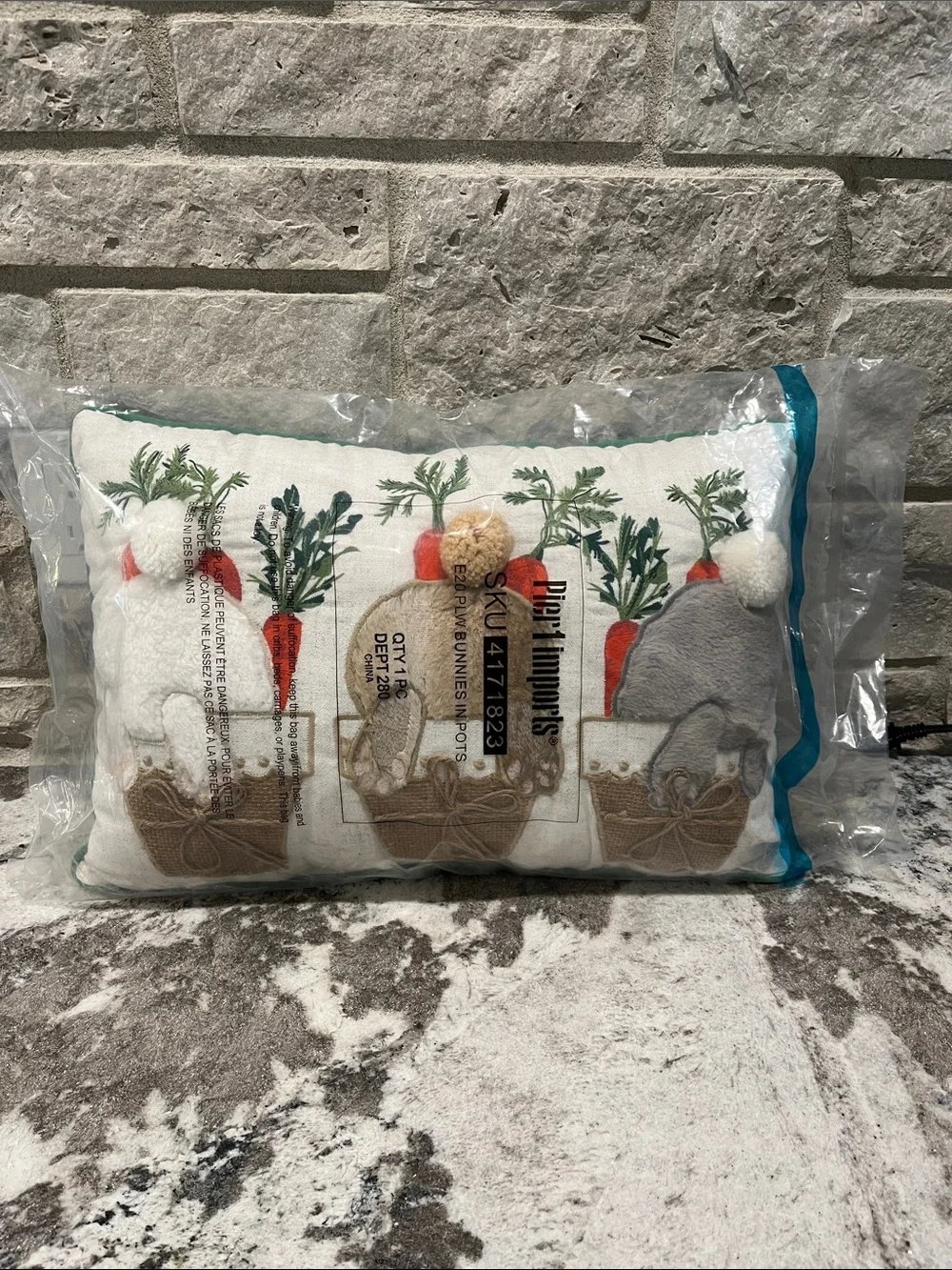 NEW Pier 1 Holiday Bunny Trio Pillow - White, Brown, Gray, Orange, Green